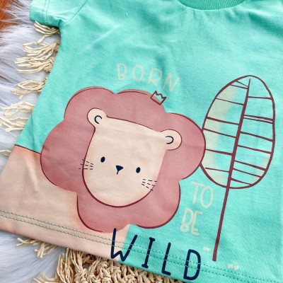 Conj. Camiseta Leão Born to be Wild e Bermuda - Verde
